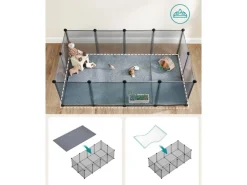 Clearance Feandrea Freigehege mit Bodenplatten 143 cm x 73 cm x 46 cm Grau