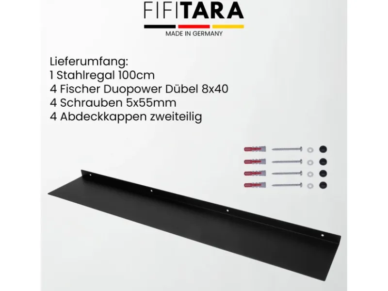 FIFITARA Wandregal 100 Cm Aus Stahl Schwarz Pulverbeschichtet Wandboard Bücherregal Metallregal