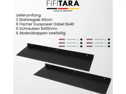 Outlet FIFITARA Wandregal 60cm 2er Set Aus Stahl Schwarz Pulverbeschichtet Schweberegal Wandboard Bücherregal Metallregal Mit Dübeln Und Schrauben
