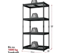 Floordirekt Schwerlastregal Yukon Rivet 4 Böden 180 x 90 x 60 cm