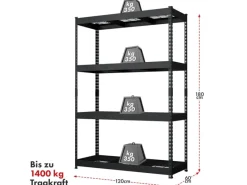 Outlet Floordirekt Schwerlastregal Yukon Rivet 4 Böden 180 x 120 x 60 cm Verzinkt