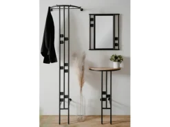 Furn.Design Garderoben-Set 3-teilig Schwarz Metall 130 cm mit Spiegel Kilby