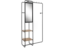 Online Furn.Design Kompaktgarderobe Schwarz Metall 100 cm mit Spiegel Wick