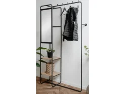 Online Furn.Design Kompaktgarderobe Schwarz Metall 100 cm mit Spiegel Wick