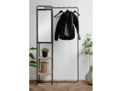 Online Furn.Design Kompaktgarderobe Schwarz Metall 100 cm mit Spiegel Wick