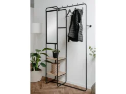 Online Furn.Design Kompaktgarderobe Schwarz Metall 100 cm mit Spiegel Wick