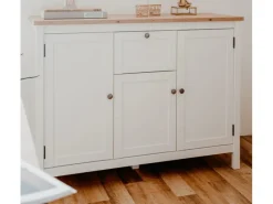Best Furn.Design Sideboard Landhaus Weiß Eiche Artisan 120 cm 3-türig Vestland