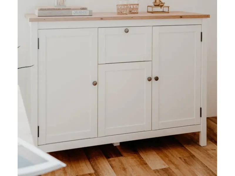 Best Furn.Design Sideboard Landhaus Weiß Eiche Artisan 120 cm 3-türig Vestland