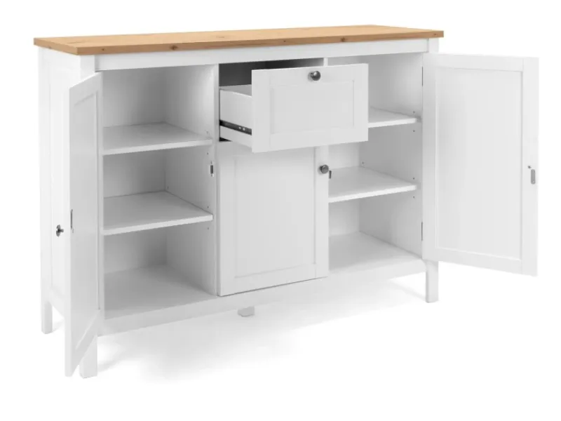 Best Furn.Design Sideboard Landhaus Weiß Eiche Artisan 120 cm 3-türig Vestland