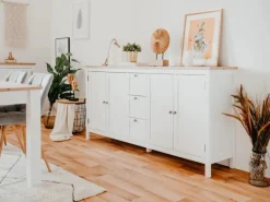 Discount Furn.Design Sideboard Landhaus Weiß Eiche Artisan 180 cm 4-türig Vestland