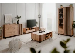 Furn.Design Vitrine Eiche Artisan und Grau 92 cm 3D Lamelle Industrial Madem