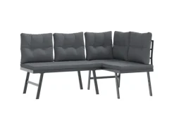 New furnicato Gartenbänke mit Kissen 2 Stk. Schwarz Pulverbeschichteter Stahl