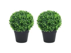 New furnicato Künstliche Buchsbäume 2 Stk. mit Topf Kugelform Grün 32 cm
