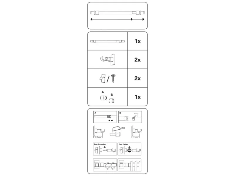 New Gardinia Caféhausstange California Ø 10/12 mm Silber-Matt 55 cm - 85 cm Silber Matt