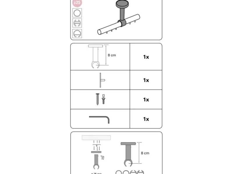 Best Gardinia Deckenträger Windsor für Ø 25 mm Edelstahl-Optik