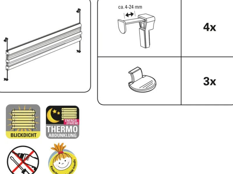 Gardinia Easy Fix Plissee Tag und Nacht Weiß 60 cm x 130 cm