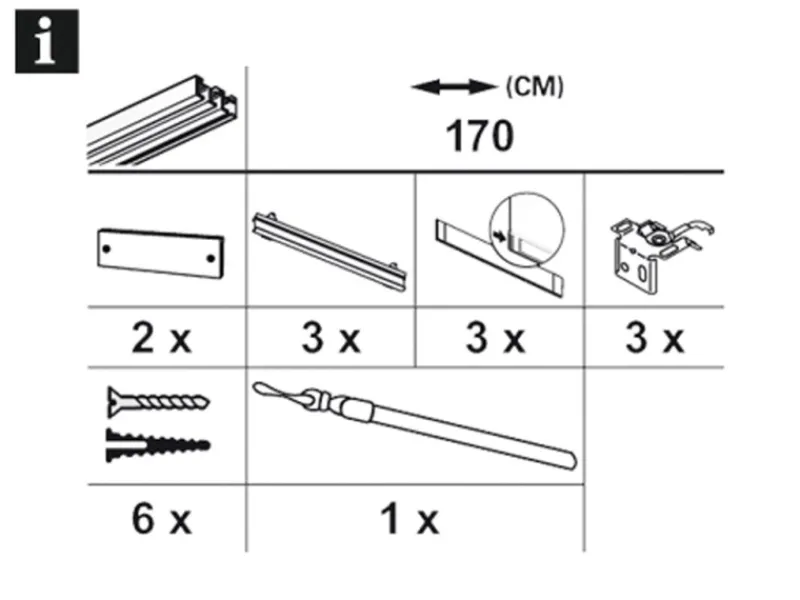 Gardinia Flächenvorhangschiene Komfort Komplett-Set 3-läufig Weiß 170 cm