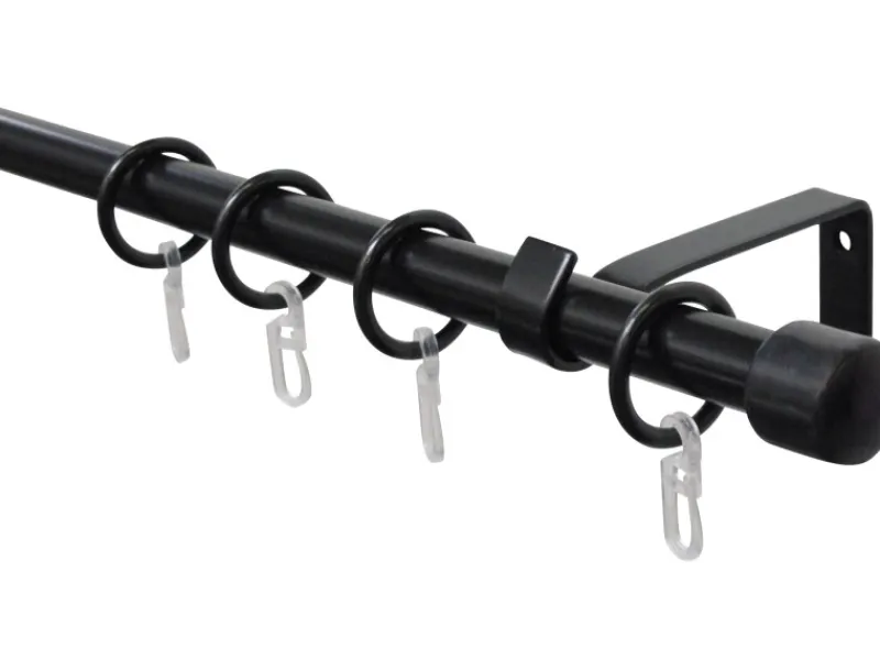 Clearance Gardinia Gardinenstangen Set 1-läufig Cap Schwarz ausziehbar