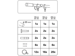 Clearance Gardinia Gardinenstangen-Set Zylinder Ø 20 mm optik 160 cm Edelstahl