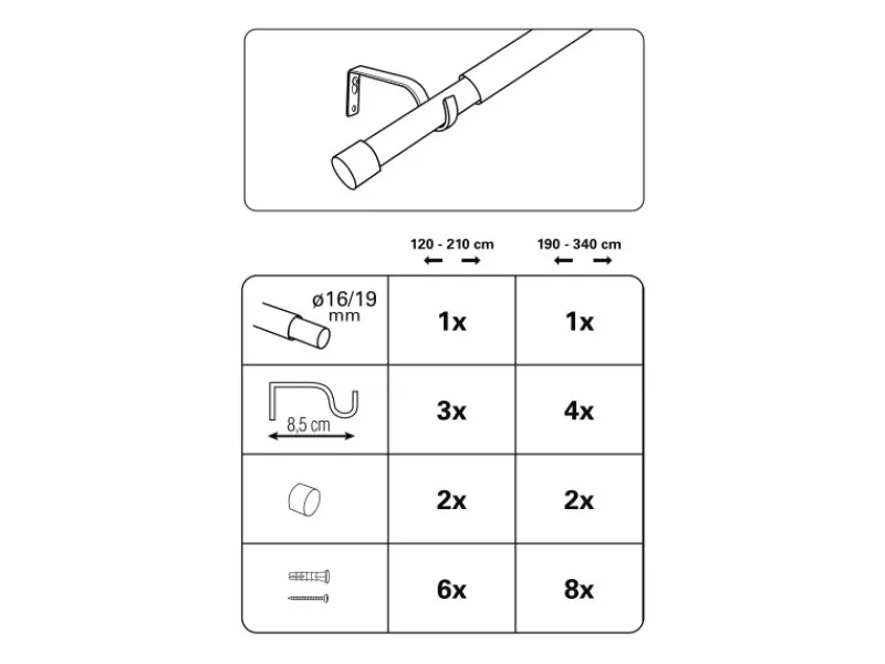 Clearance Gardinia Gardinenstangen-Set Kos Ø 16/19 mm Ausziehbar 190-340 cm Edelstahl