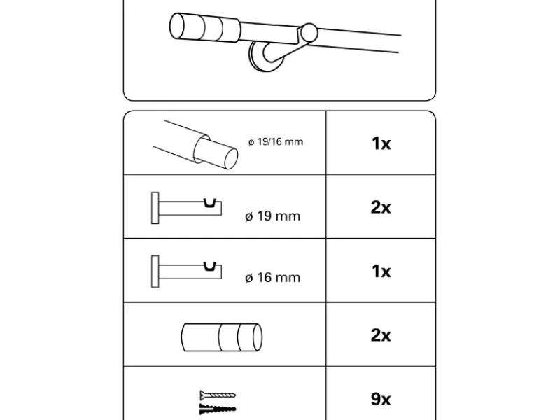 Best Gardinia Gardinenstangen-Set Kreta Zylinder Ø 16/19 mm 190 cm - 340 cm Schwarz