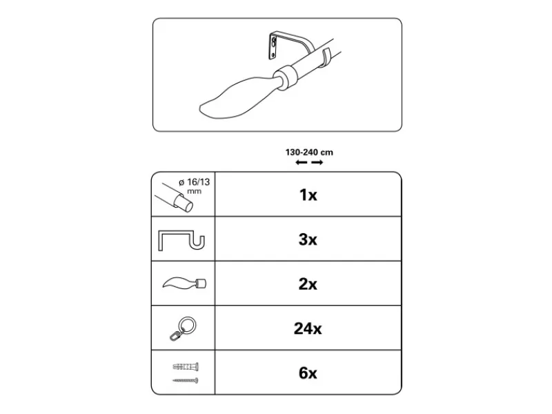 Online Gardinia Gardinenstangen-Set Flame Ø 13/16 mm 130 cm - 240 cm Schwarz