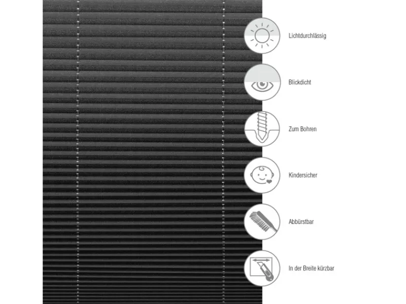 Gardinia Plissee Concept Tageslicht 80 cm x 210 cm Schwarz