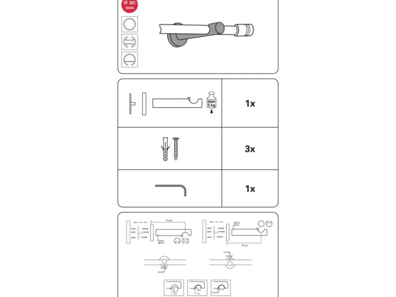 Gardinia Träger Chicago Offen für Gardinenstange Ø 20 mm Schwarz - Matt