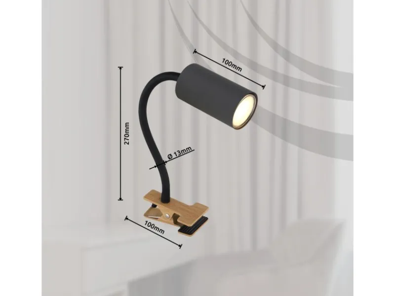 New Globo Klemmstrahler Robby 1-flammig Graphit Dunkel 290 x 100 x 415 mm