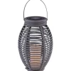 Discount Globo LED-Solaraußenleuchte Laterne mit Feuereffekt Kunststoff Grau Rattanoptik