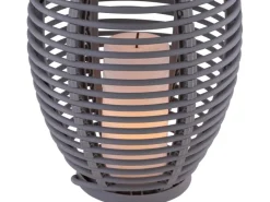 Discount Globo LED-Solaraußenleuchte Laterne mit Feuereffekt Kunststoff Grau Rattanoptik
