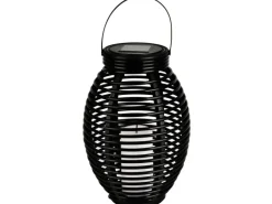 Discount Globo LED-Solaraußenleuchte Laterne mit Feuereffekt Kunststoff Grau Rattanoptik