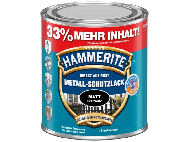 Outlet Hammerite Metall-Schutzlack 1 l Schwarz Matt