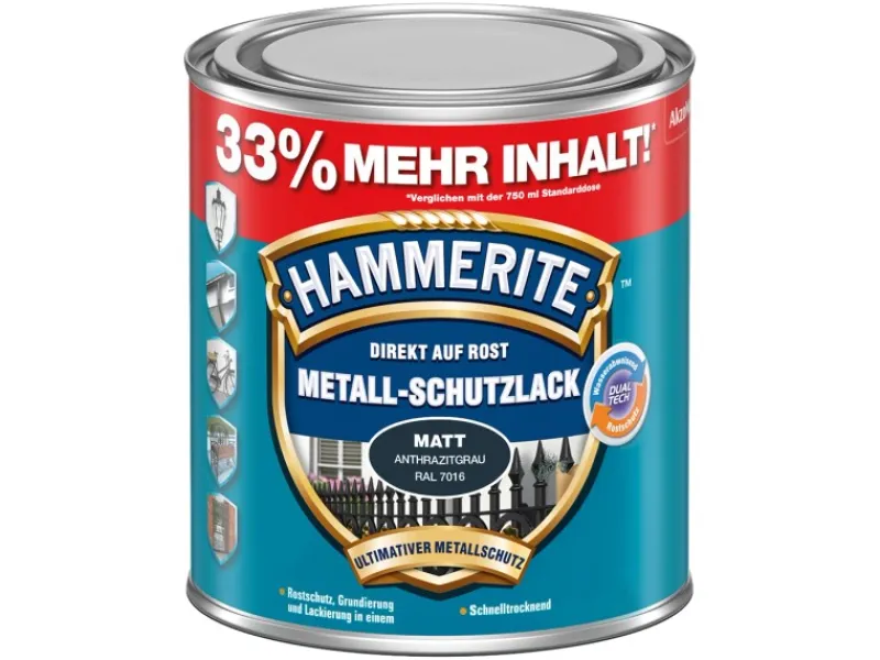 Hammerite Metall-Schutzlack Anthrazit matt 1 l