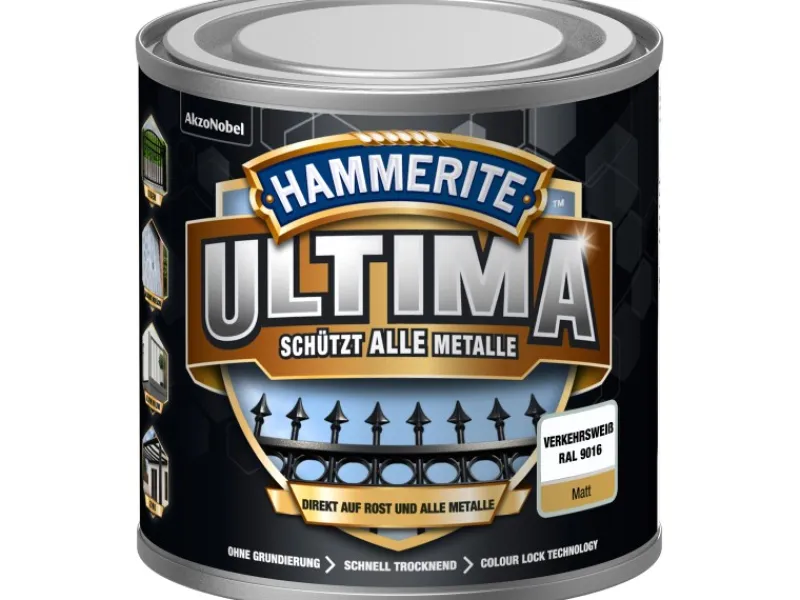 Sale Hammerite Ultima Premium Metall-Schutzlack matt 250 ml Verkehrsweiß