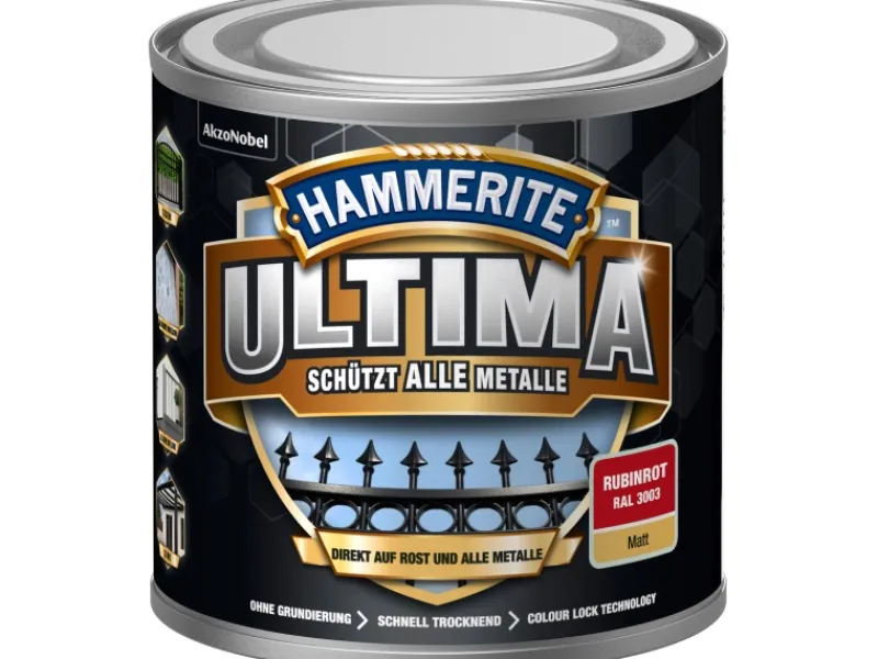 Sale Hammerite Ultima Premium Metall-Schutzlack matt 250 ml Rubinrot