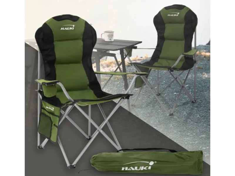 Hot HAUKI Campingstuhl Faltbar Khaki mit Getränkehalter und Tragetasche
