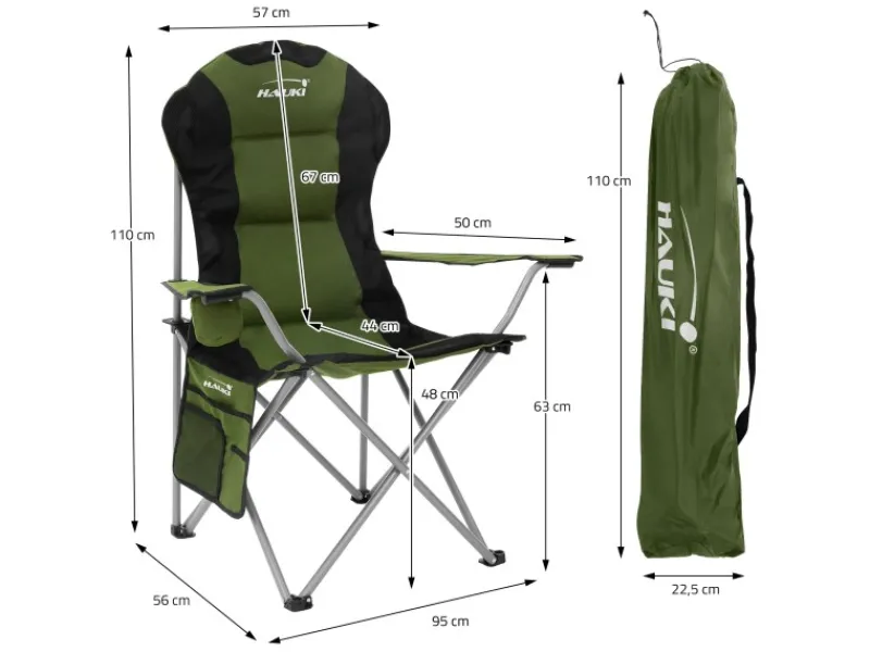 Hot HAUKI Campingstuhl Faltbar Khaki mit Getränkehalter und Tragetasche