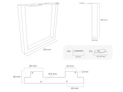 HEVVA Möbelbein GRAZ 25 cm Hoch 25 cm Tief 1 Stück Rohstahl-Klarlack