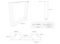 HEVVA Möbelfüße GRAZ 25 cm Hoch 20 cm Tief 2er Set Rohstahl-Klarlack