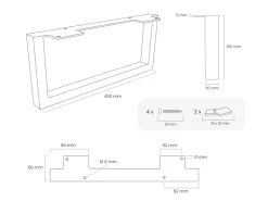 HEVVA Möbelfüße GRAZ 15 cm Hoch 45 cm Tief 2er Set Rohstahl-Klarlack