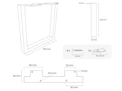 Best HEVVA Möbelfüße GRAZ 20 cm Hoch 25 cm Tief 2er Set Rohstahl-Klarlack Stahlfarben