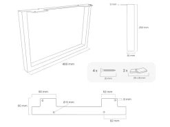 Online HEVVA Möbelfüße GRAZ 25 cm Hoch 40 cm Tief 2er Set Rohstahl-Klarlack