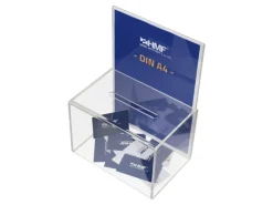 HMF 46916 Acryl Spendenbox Blatteinschub 22 x 15 x 15 cm DIN A4 Transparent