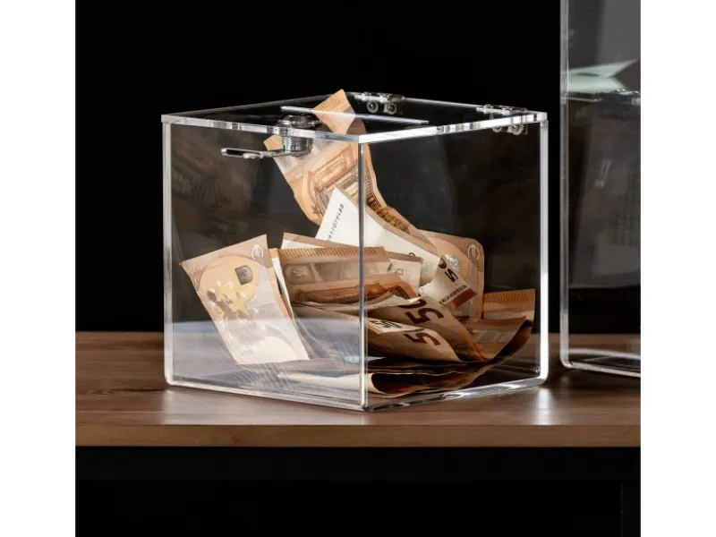 New HMF 46919 Acryl Spendenbox Schloss 15 x 15 x 15 cm DIN A6 Transparent