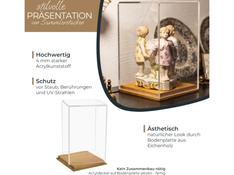 New HMF 46881 Acryl Vitrine Schaukasten mit Holzsockel für Figuren 14 x 14 x 22 cm Transparent
