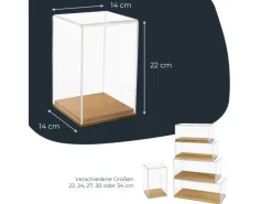 New HMF 46881 Acryl Vitrine Schaukasten mit Holzsockel für Figuren 14 x 14 x 22 cm Transparent