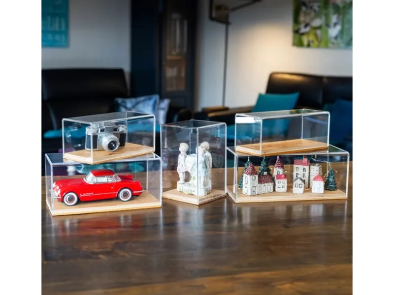 New HMF 46881 Acryl Vitrine Schaukasten mit Holzsockel für Figuren 14 x 14 x 22 cm Transparent
