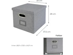 Sale HMF 250473-12 Aufbewahrungsbox Deckel DIN A4 Hängeregister Kallax 33 x 37 x 28 cm Grau