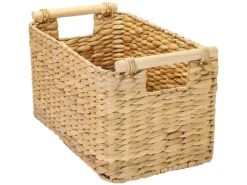 HMF 37279 Aufbewahrungskorb Badezimmer Korb Geflochten Wasserhyazinthe Holzgriffen 37 x 22 x 20 cm